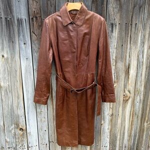 Wilsons Leather Vintage Leather Trench Coat Luggage Brown L